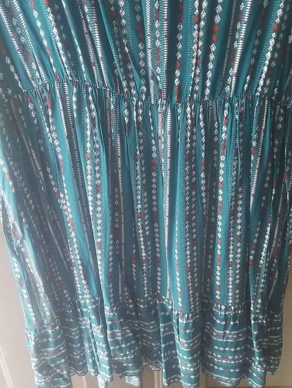 Teal Patterned Ruffle Sleeve Dress - Picture 6 of 11